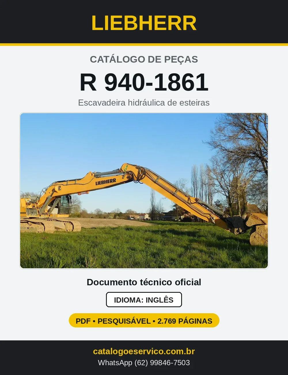 Capa do Catálogo de Peças Liebherr R940-1861 escavadeira de esteiras