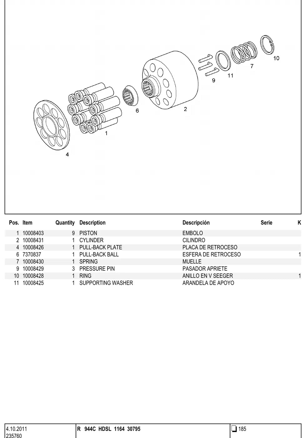 Detalhe de conjunto ilustrado com números de artigo — Liebherr R 944 C HDSL