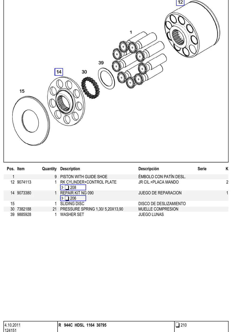 Grupo do catálogo com desenho e lista de peças — Liebherr R 944 C HDSL