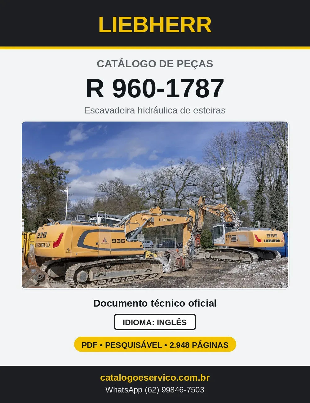 Capa do Catálogo de Peças Liebherr R960-1787 escavadeira de esteiras
