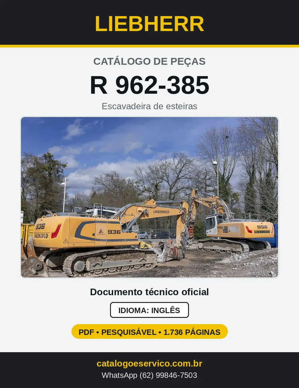 Capa do Catálogo de Peças Liebherr R962-385 escavadeira de esteiras