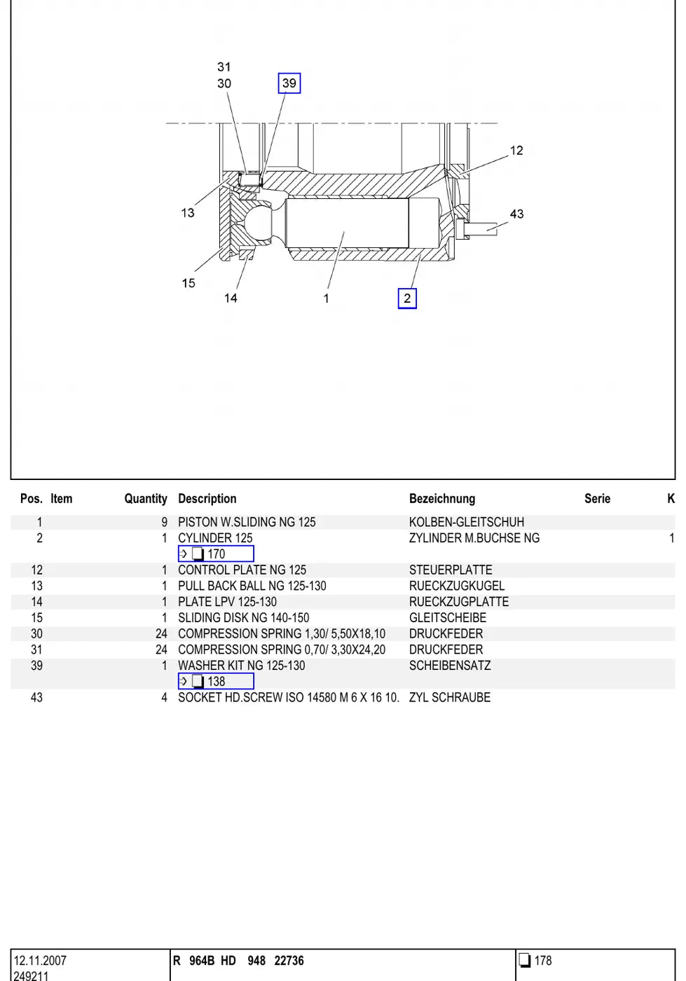 Detalhe de conjunto ilustrado com números de artigo — Liebherr R 964 B HD