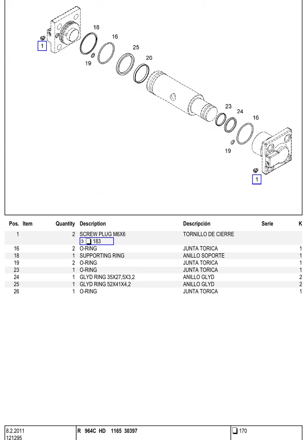 Detalhe de conjunto ilustrado com números de artigo — Liebherr R 964 C HD
