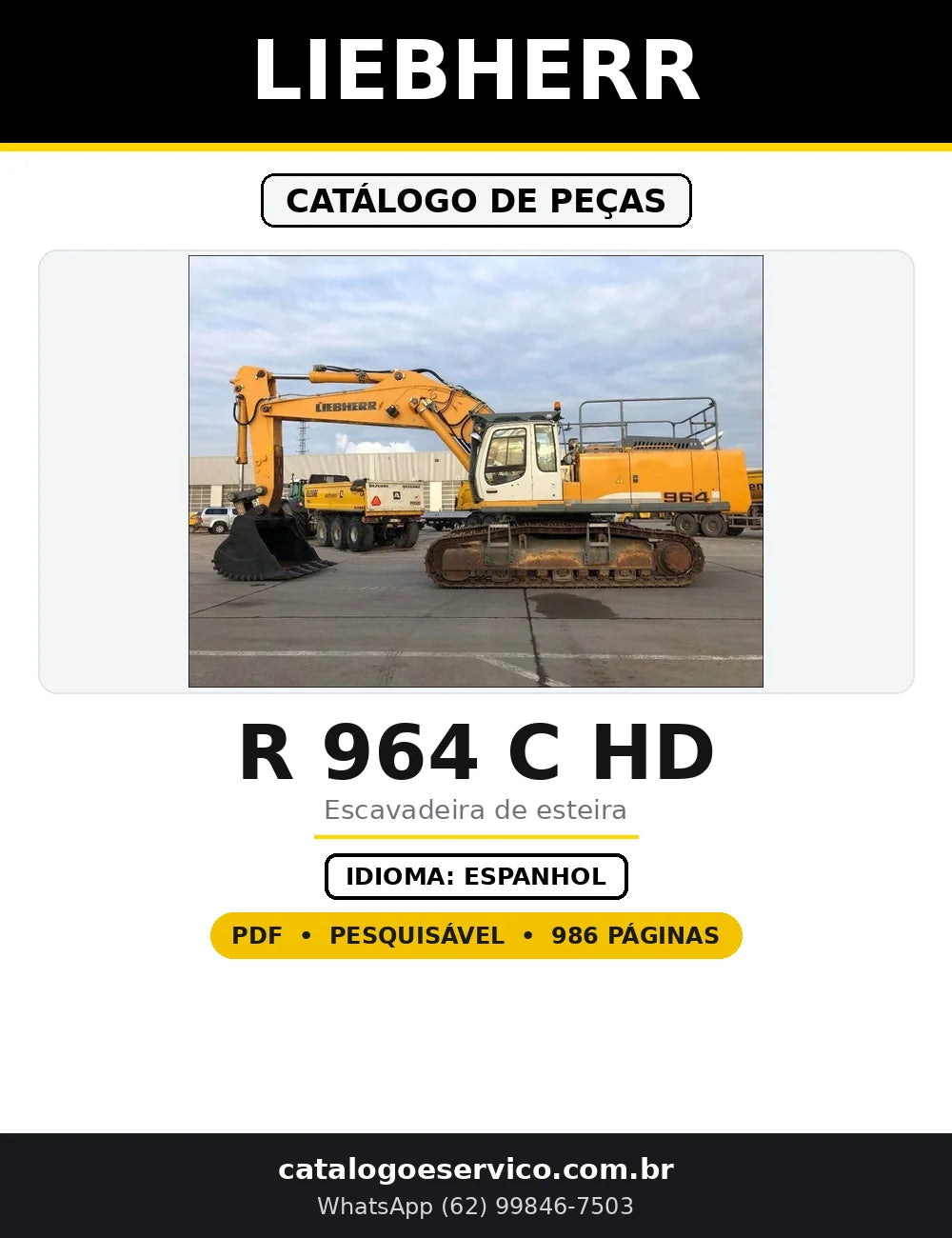 Capa do Catálogo de Peças Liebherr R 964 C HD em PDF com 986 páginas