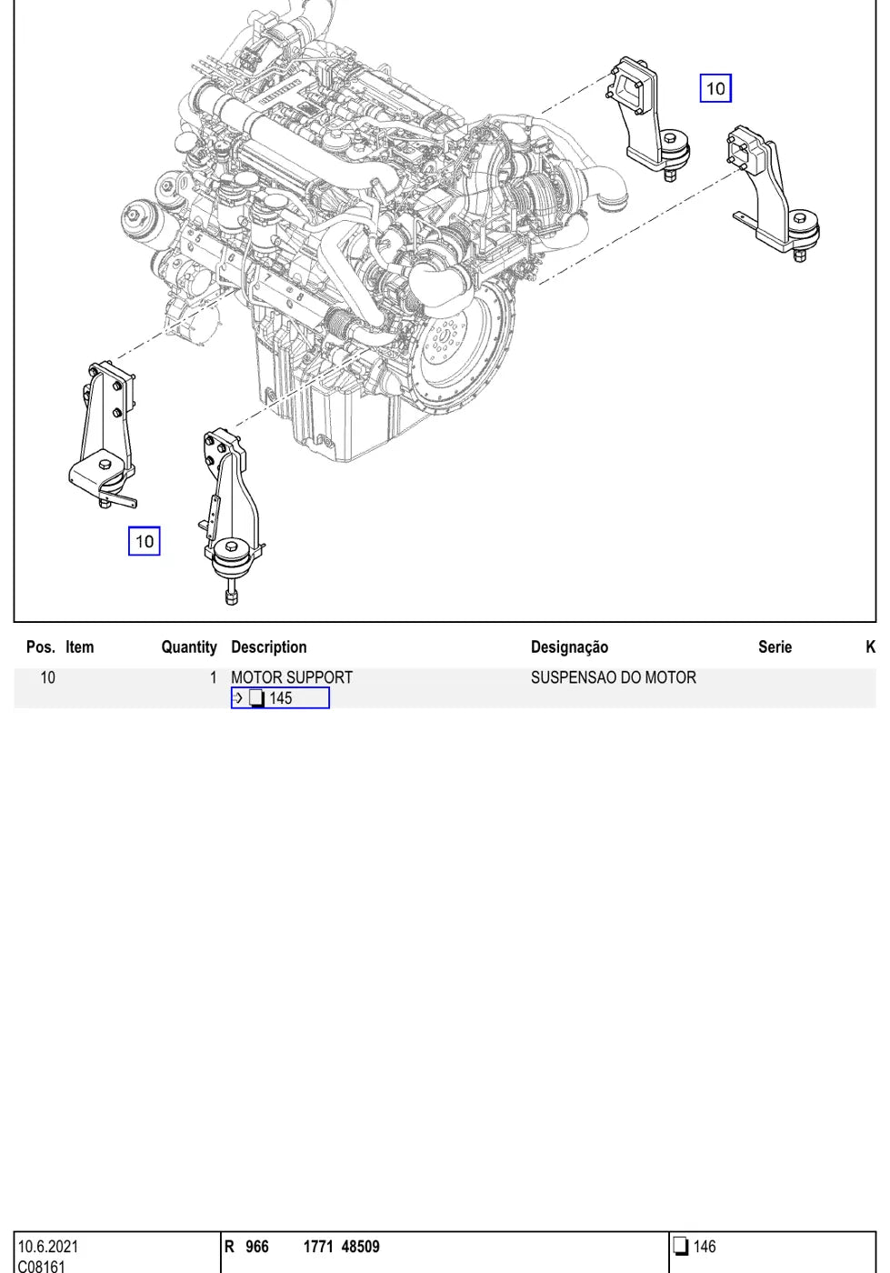 Página com vista explodida e tabela de peças — Liebherr R 966