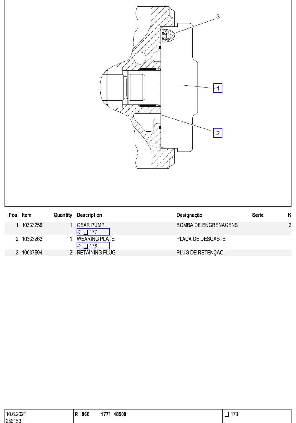 Detalhe de conjunto ilustrado com números de artigo — Liebherr R 966