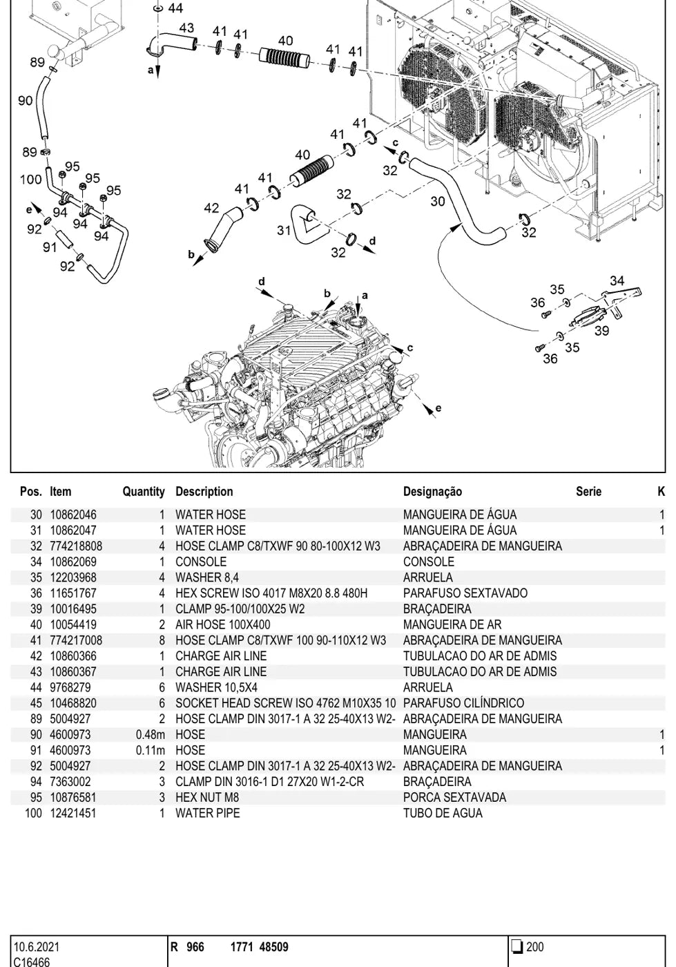 Grupo do catálogo com desenho e lista de peças — Liebherr R 966