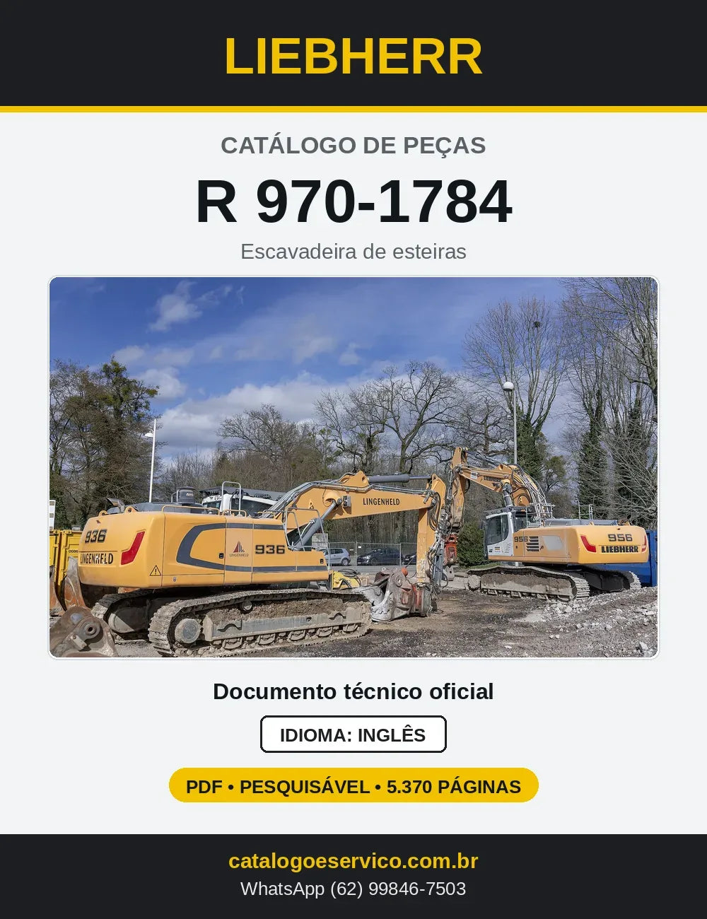 Capa do Catálogo de Peças Liebherr R970-1784 escavadeira de esteiras