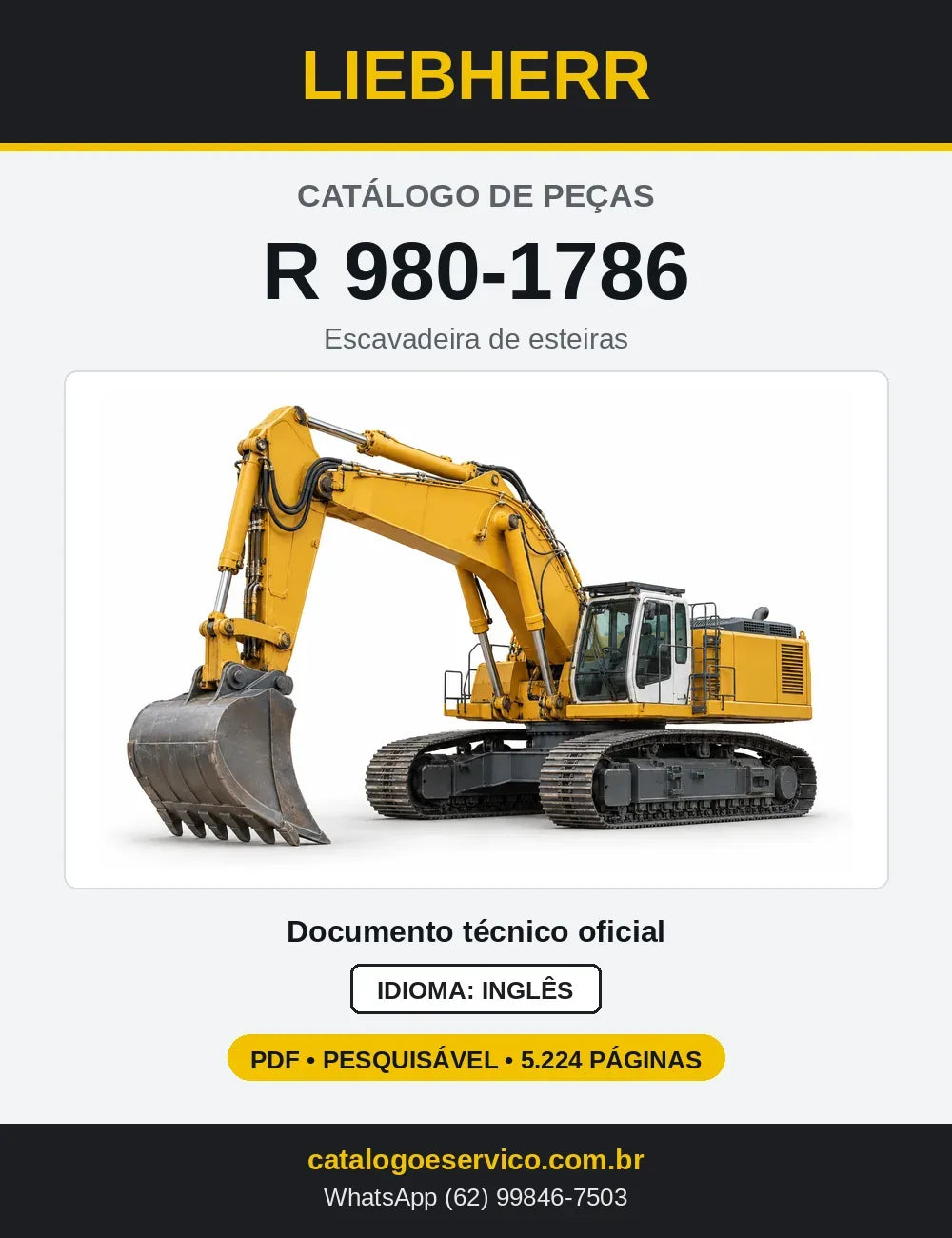 Capa do Catálogo de Peças Liebherr R980-1786 escavadeira de esteiras