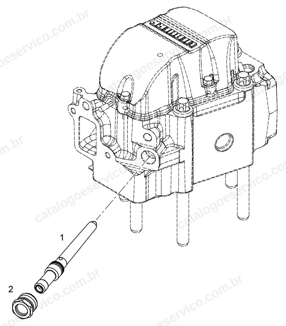 Vista explodida do conector de alta pressão do motor do RL54-1415