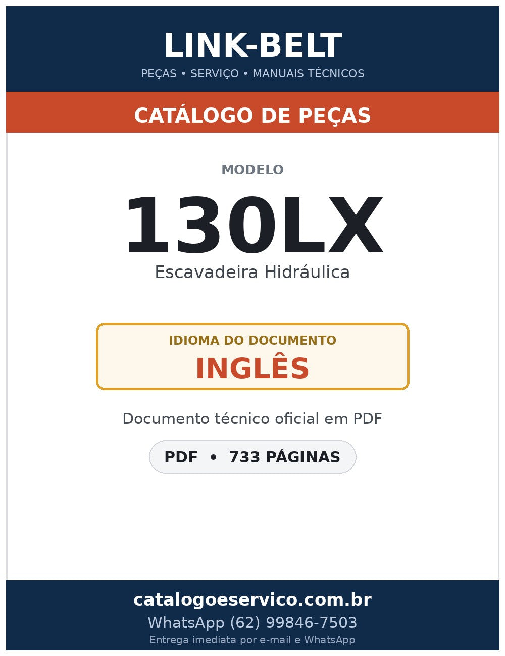 Catálogo de Peças Link-Belt 130LX Escavadeira Hidráulica