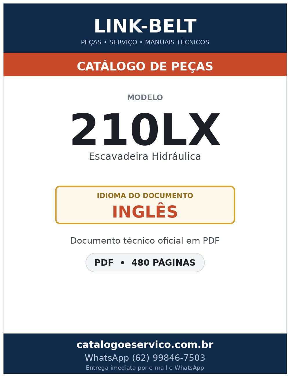 Catálogo de Peças Link-Belt 210LX Escavadeira Hidráulica