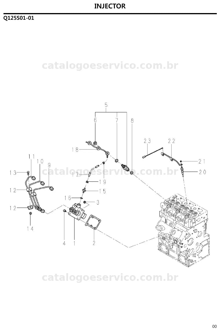 Vista explodida do catálogo de peças XQ1018 — exemplo 1