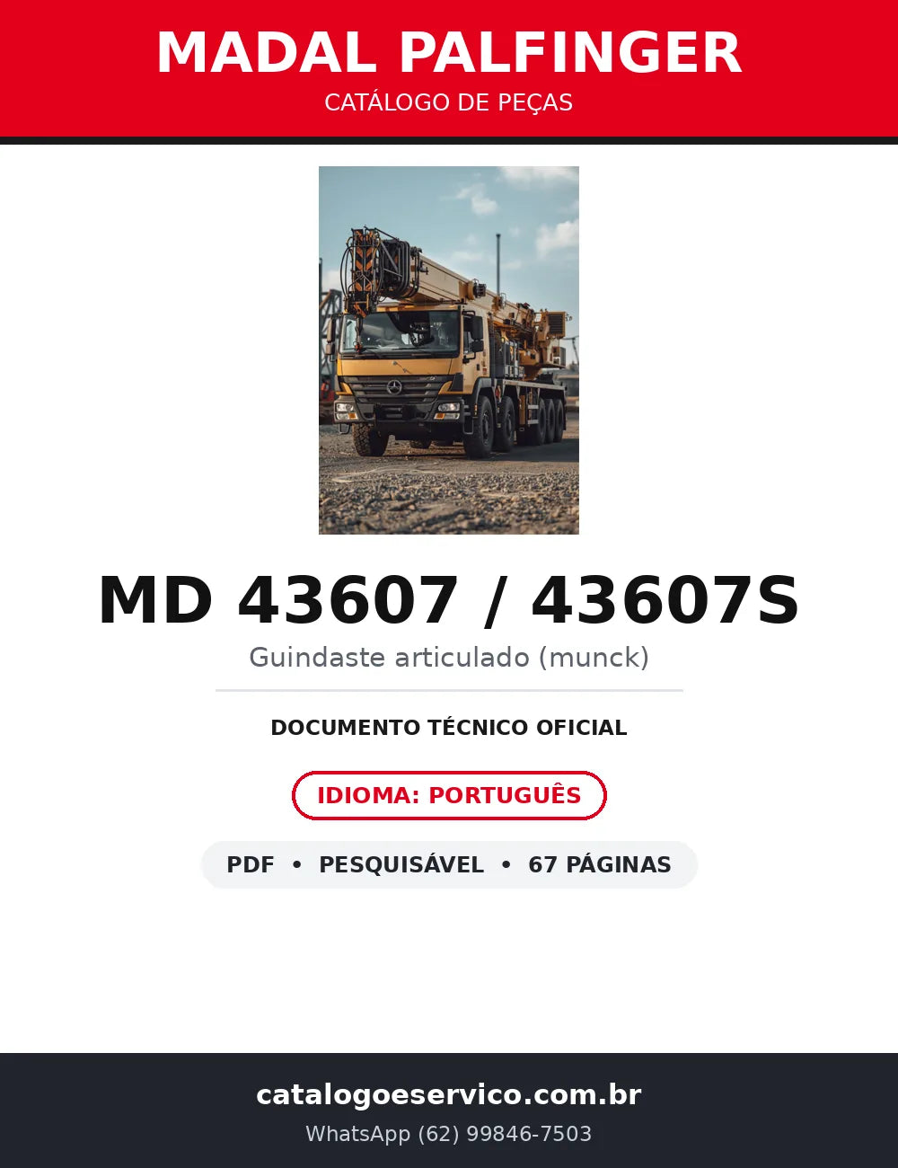 Catálogo de Peças Madal Palfinger MD 43607 e MD 43607S — Guindaste Articulado Munck — capa