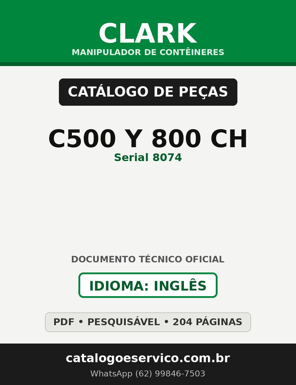 Catálogo de Peças Manipulador de Contêineres Clark C500 Y 800 CH (Serial 8074)