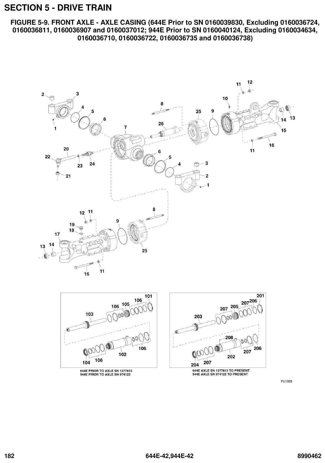 Página ilustrada do Catálogo de Peças JLG 644E-42 / 944E-42 com as posições numeradas