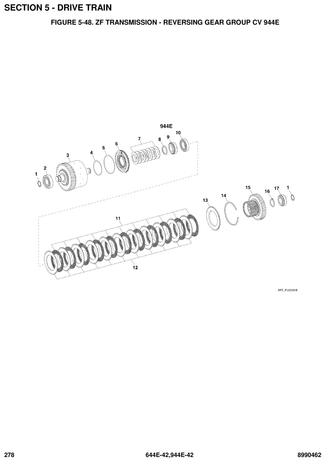 Detalhe de conjunto do Catálogo de Peças JLG 644E-42 / 944E-42 com as referências de fábrica