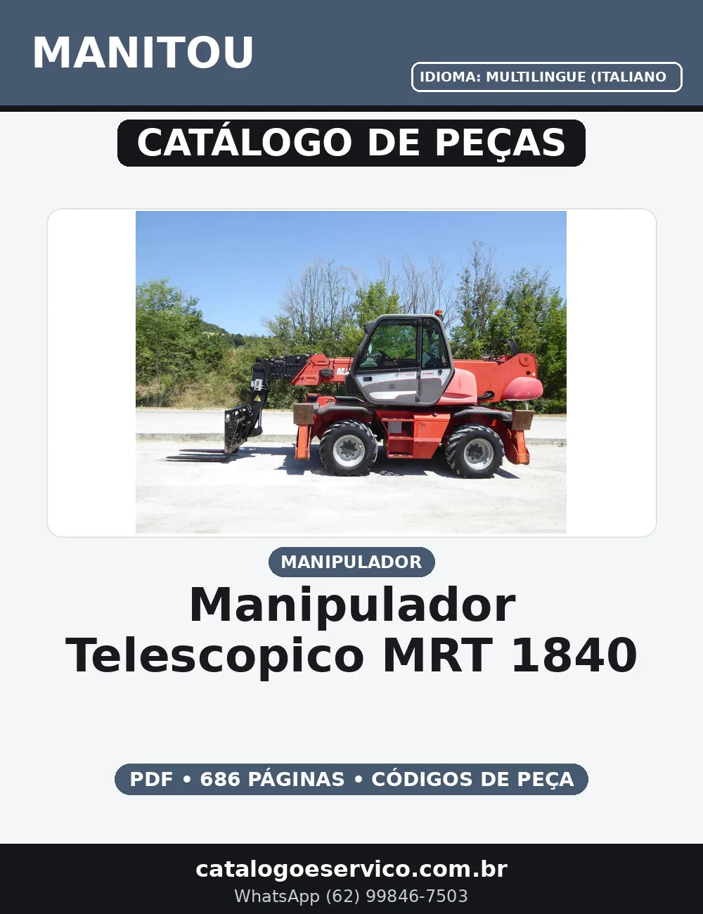 CATALOGO DE PEÇAS MANIPULADOR TELESCOPICO - MRT 1840 MANITOU — capa do catálogo de peças