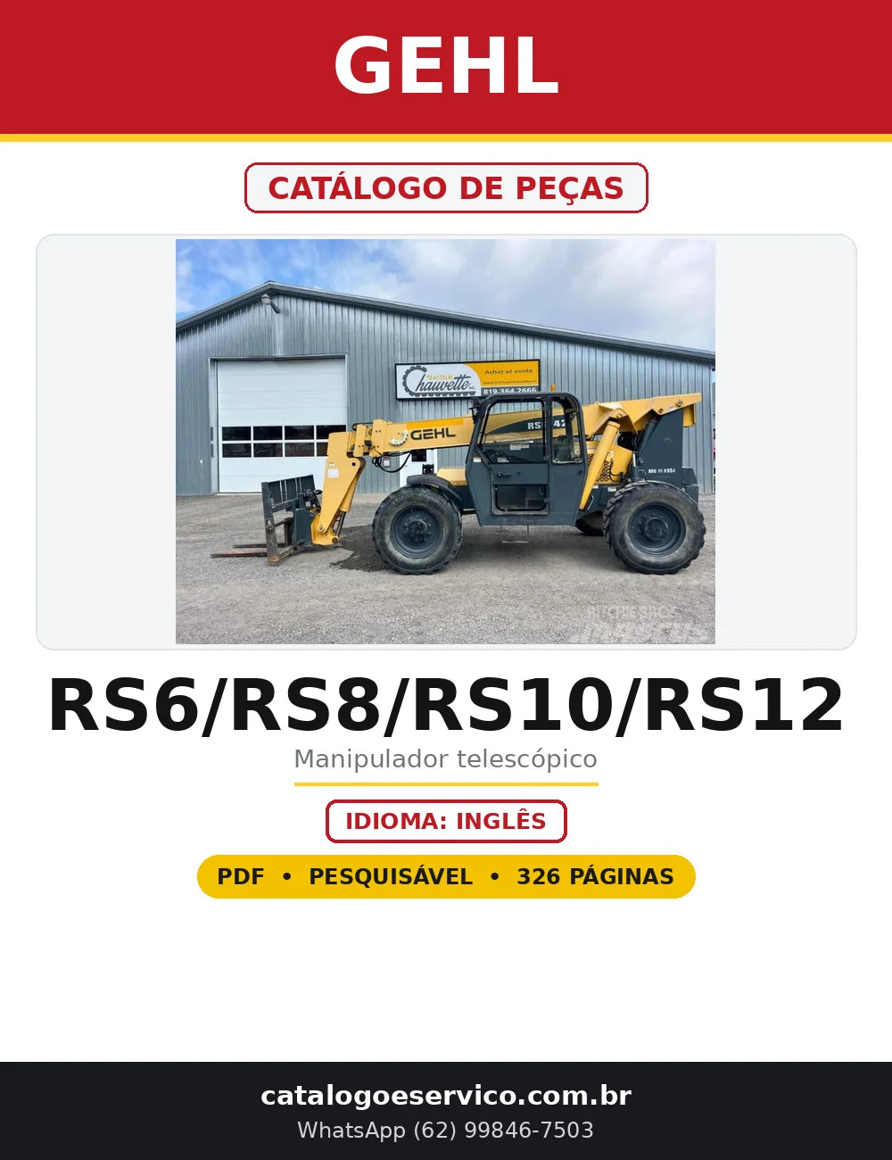 Capa do Catálogo de Peças Gehl RS6/RS8/RS10/RS12 em PDF com 326 páginas