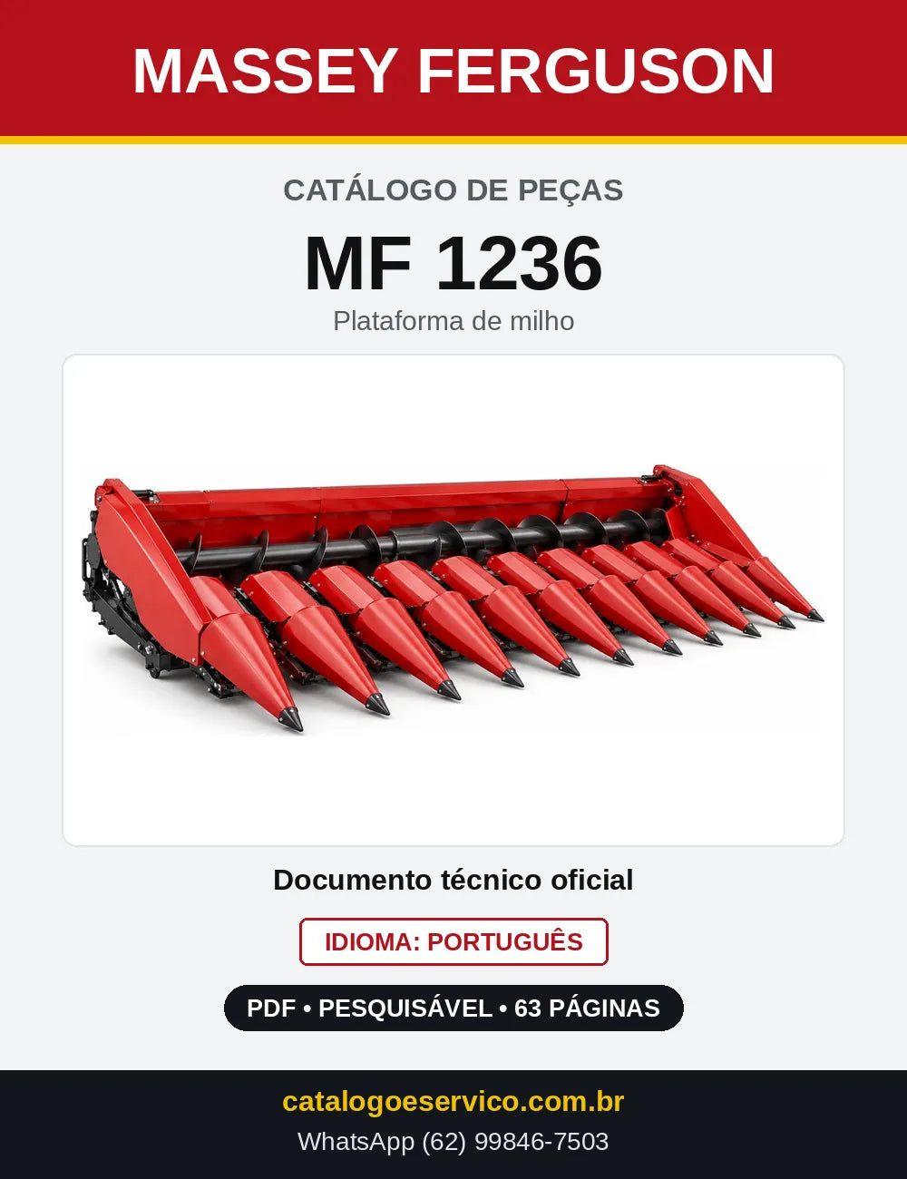 Capa do Catálogo de Peças Massey Ferguson MF 1236 — Plataforma de milho