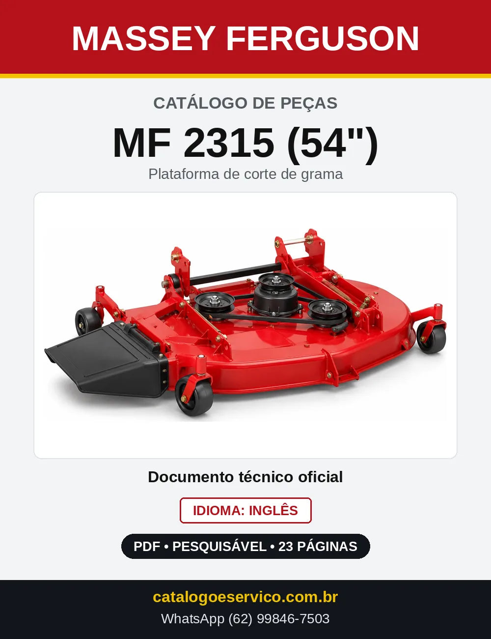 Capa do Catálogo de Peças Massey Ferguson MF 2315 (54") — Plataforma de corte de grama