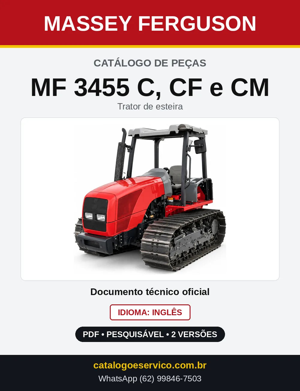 Capa do Catálogo de Peças Massey Ferguson MF 3455 C, CF e CM — Trator de esteira