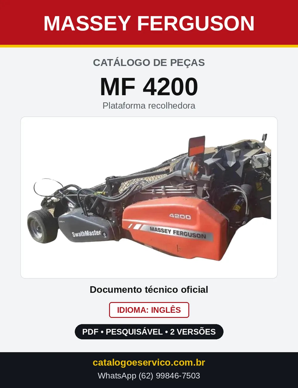 Capa do Catálogo de Peças Massey Ferguson MF 4200 — Plataforma recolhedora