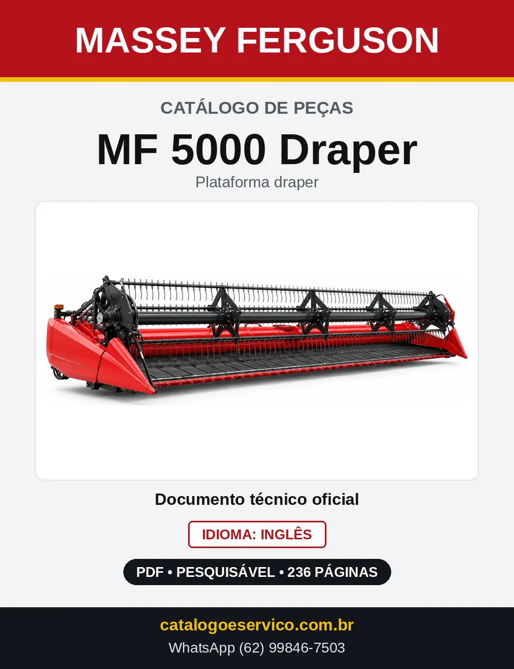Capa do Catálogo de Peças Massey Ferguson MF 5000 Draper — Plataforma draper