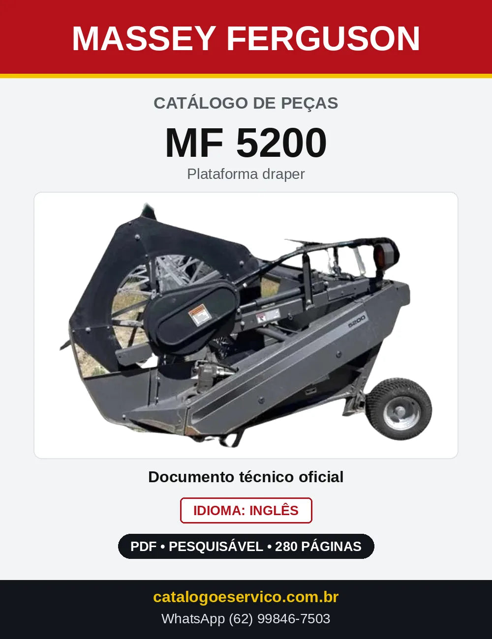 Capa do Catálogo de Peças Massey Ferguson MF 5200 — Plataforma draper