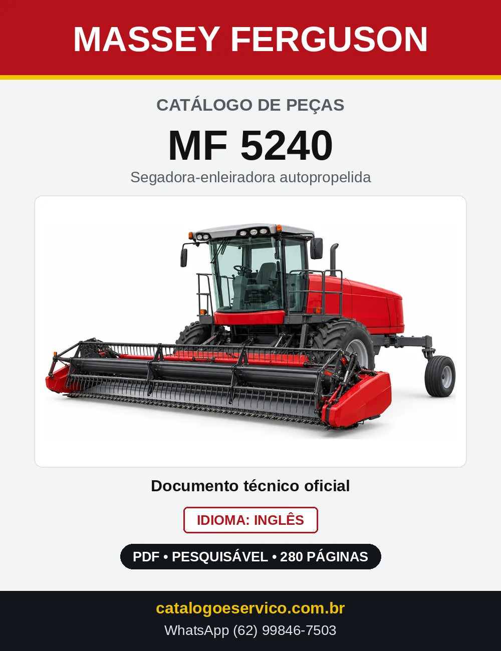 Capa do Catálogo de Peças Massey Ferguson MF 5240 — Segadora-enleiradora autopropelida