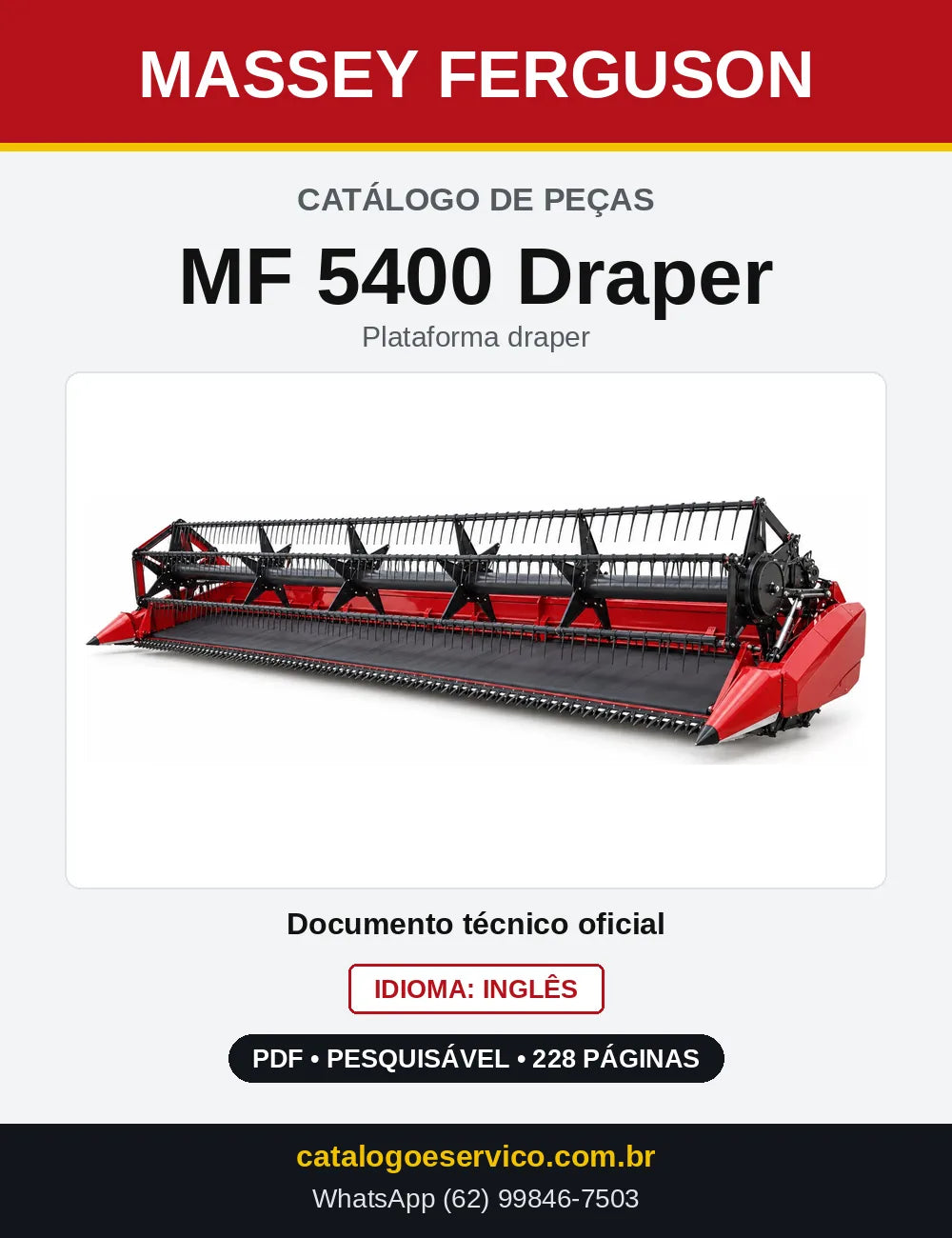 Capa do Catálogo de Peças Massey Ferguson MF 5400 Draper — Plataforma draper
