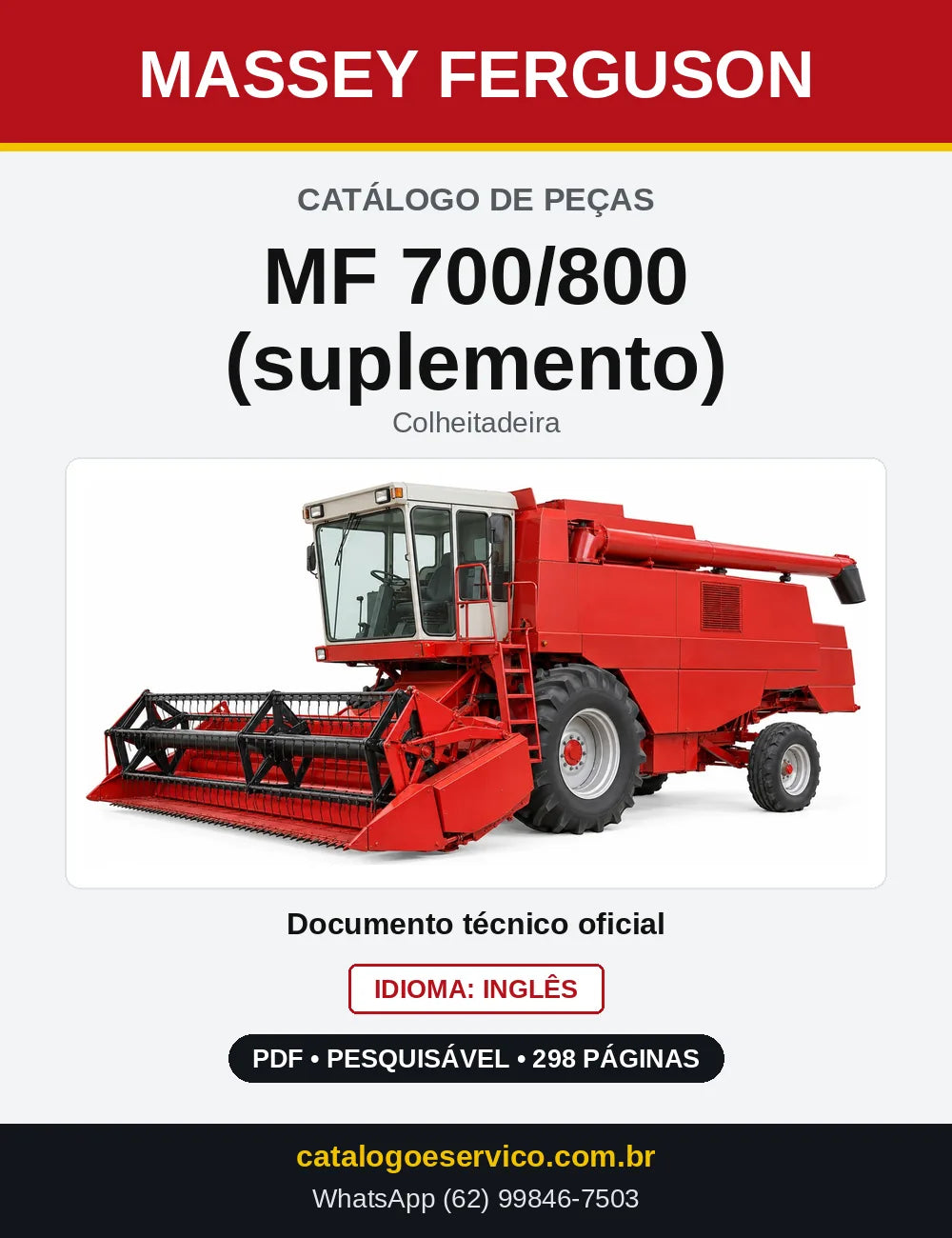 Capa do Catálogo de Peças Massey Ferguson MF 700/800 (suplemento) — Colheitadeira