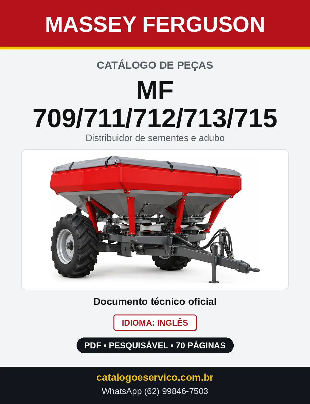 Capa do Catálogo de Peças Massey Ferguson MF 709/711/712/713/715 — Distribuidor de sementes e adubo