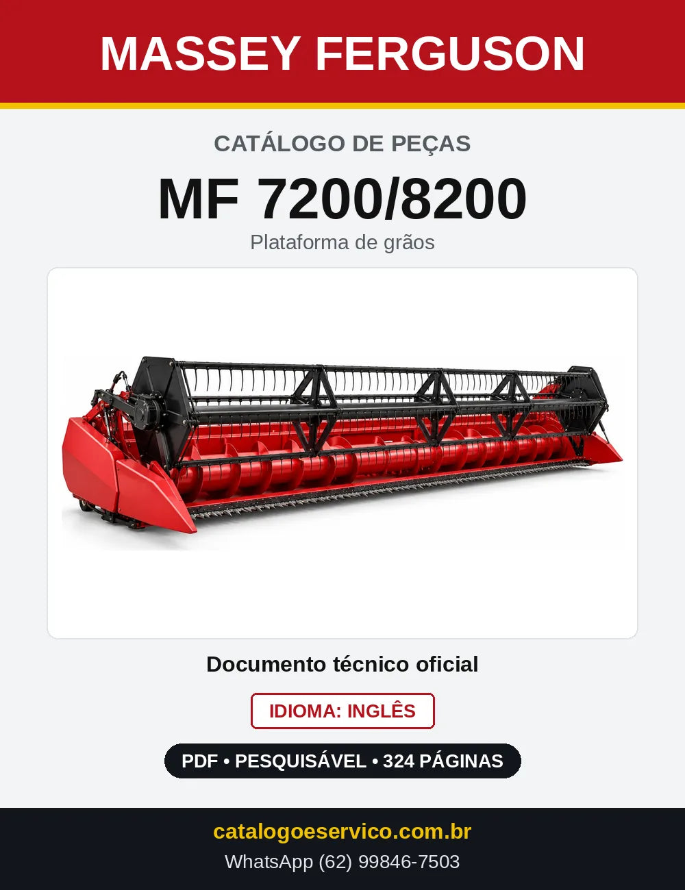 Capa do Catálogo de Peças Massey Ferguson MF 7200/8200 — Plataforma de grãos