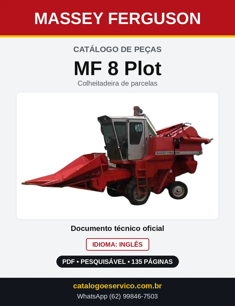 Capa do Catálogo de Peças Massey Ferguson MF 8 Plot — Colheitadeira de parcelas