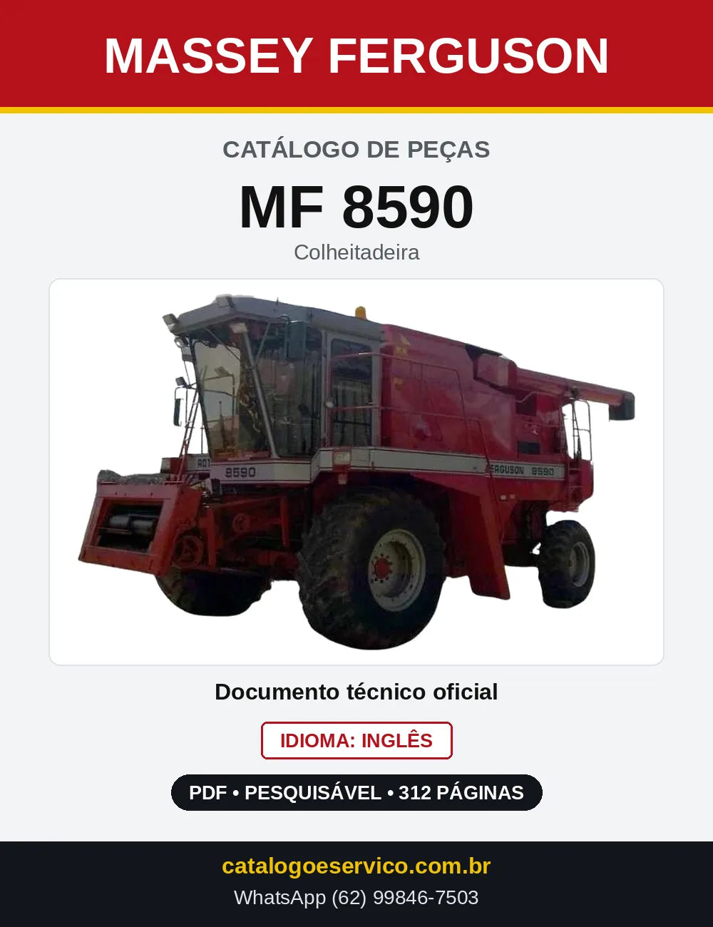 Capa do Catálogo de Peças Massey Ferguson MF 8590 — Colheitadeira
