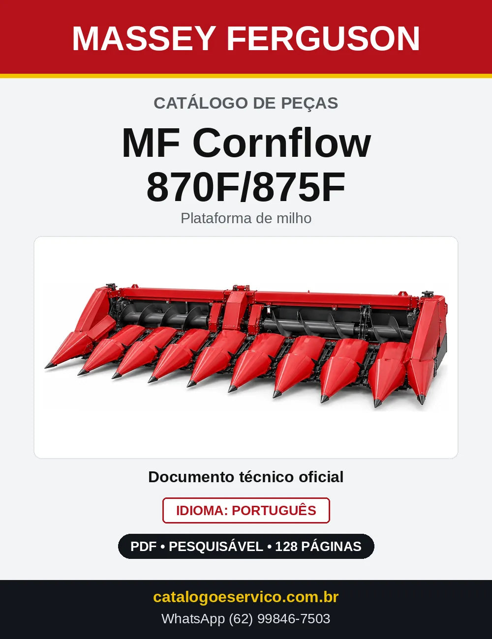 Capa do Catálogo de Peças Massey Ferguson MF Cornflow 870F/875F — Plataforma de milho