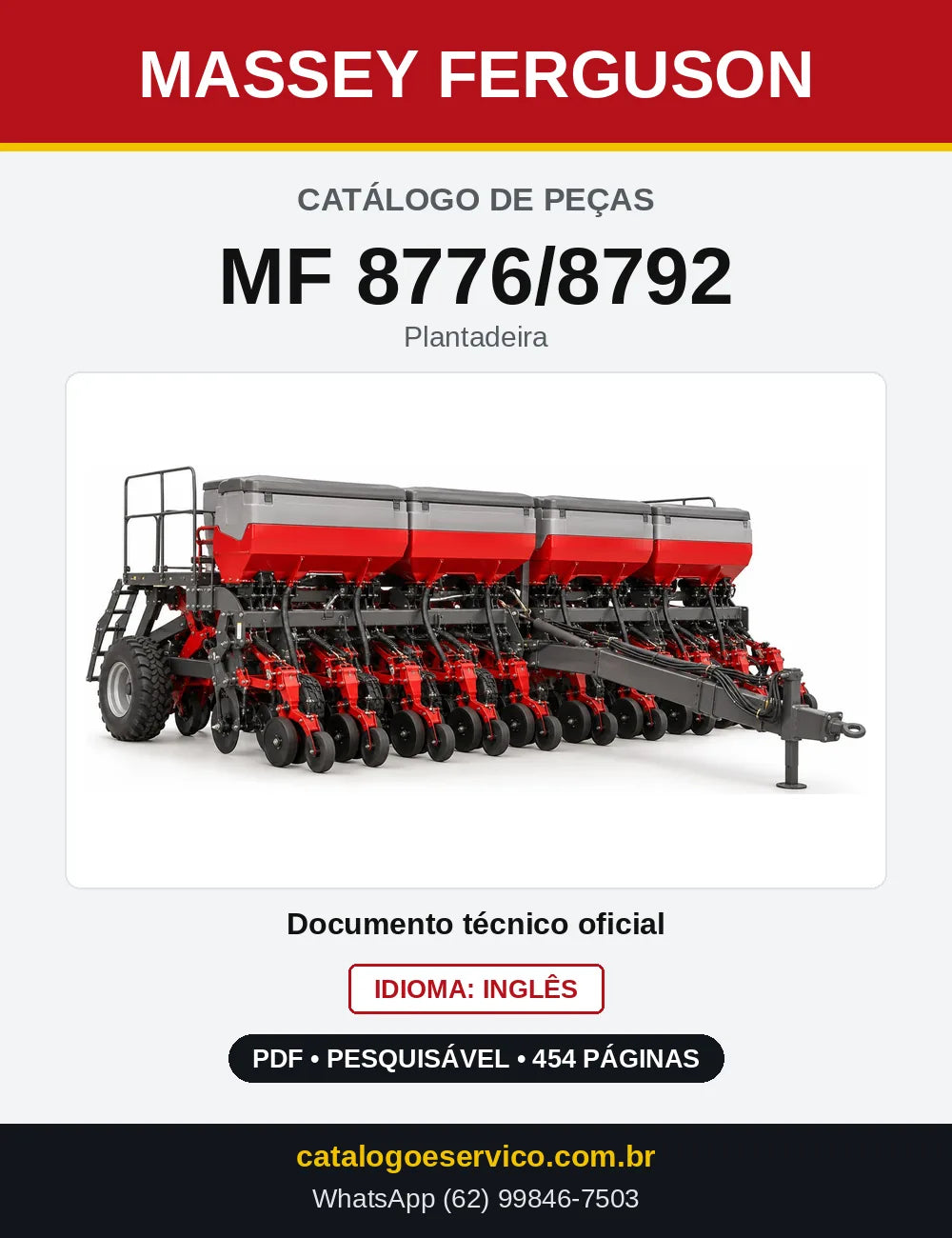 Capa do Catálogo de Peças Massey Ferguson MF 8776/8792 — Plantadeira