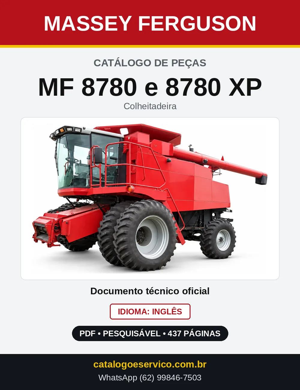 Capa do Catálogo de Peças Massey Ferguson MF 8780 e 8780 XP — Colheitadeira