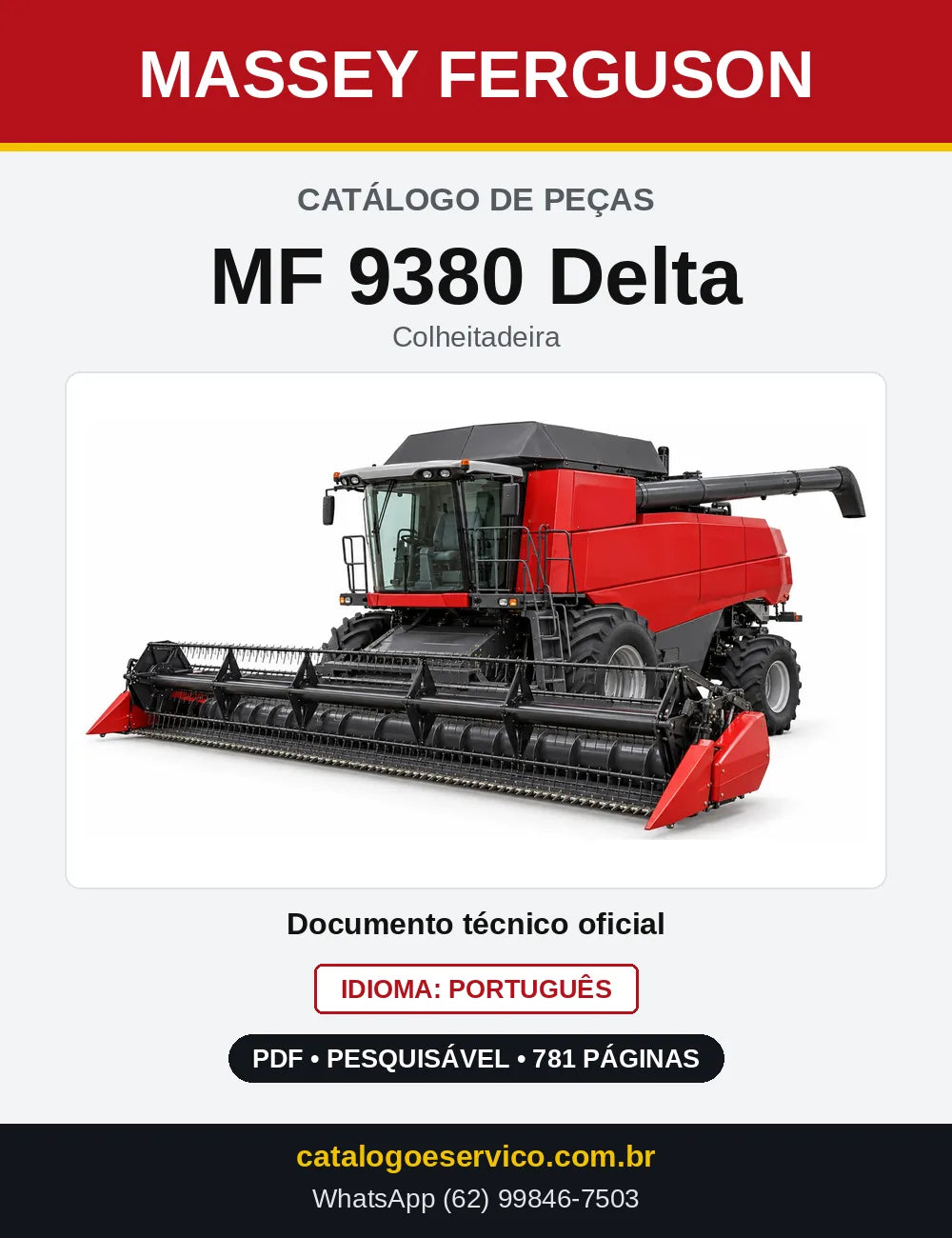 Capa do Catálogo de Peças Massey Ferguson MF 9380 Delta — Colheitadeira