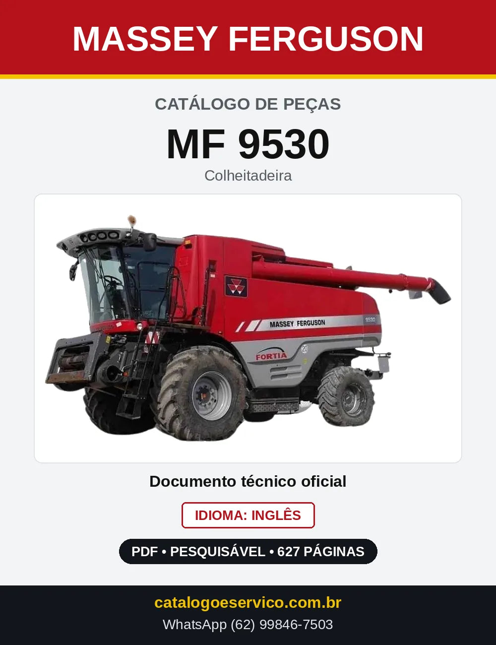 Capa do Catálogo de Peças Massey Ferguson MF 9530 — Colheitadeira