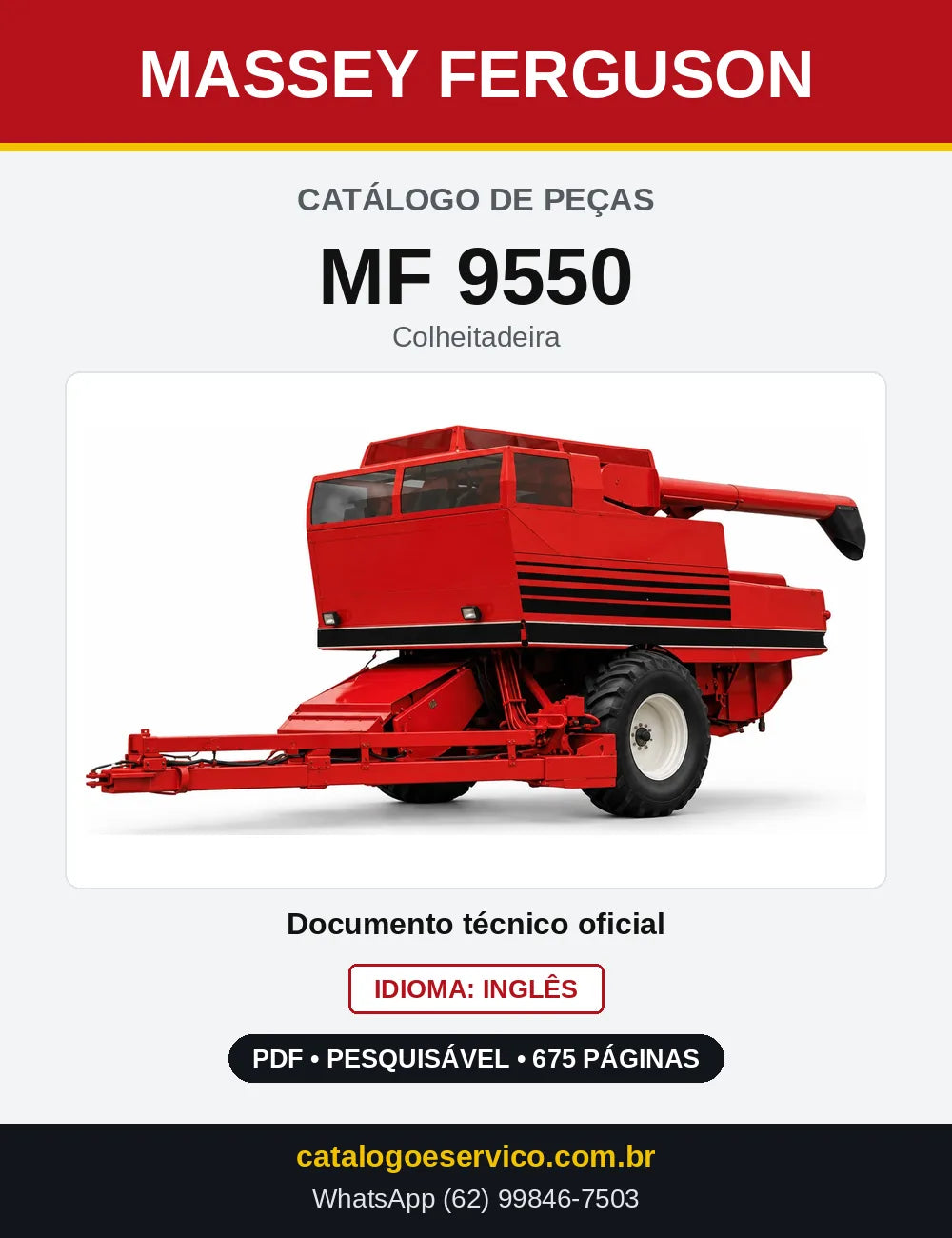 Capa do Catálogo de Peças Massey Ferguson MF 9550 — Colheitadeira