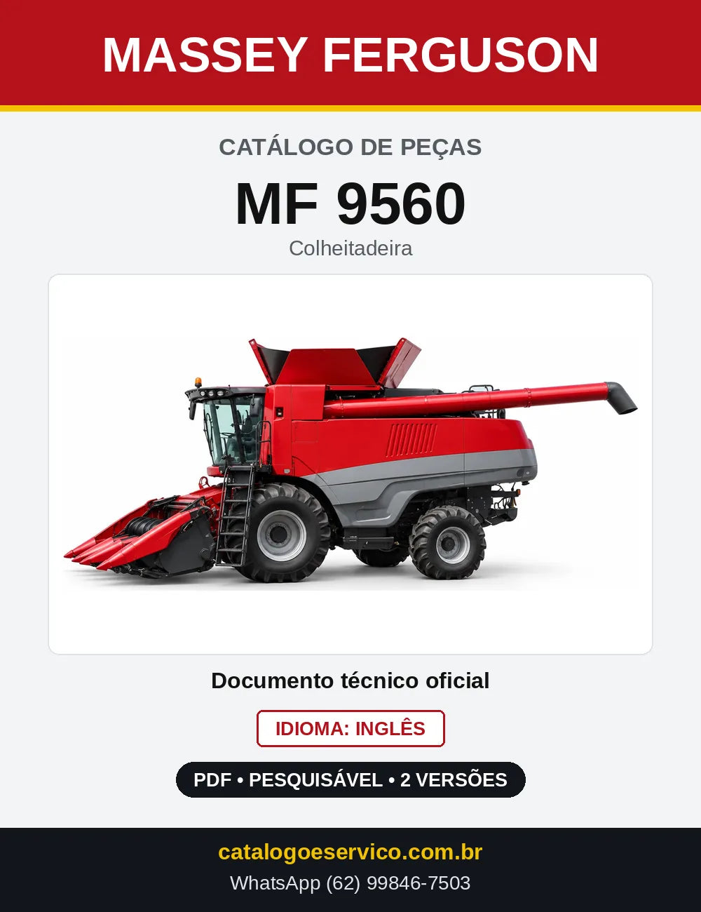 Capa do Catálogo de Peças Massey Ferguson MF 9560 — Colheitadeira
