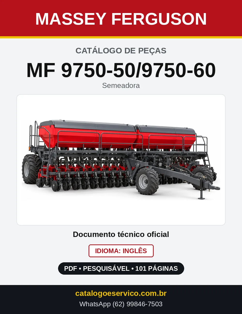 Capa do Catálogo de Peças Massey Ferguson MF 9750-50/9750-60 — Semeadora