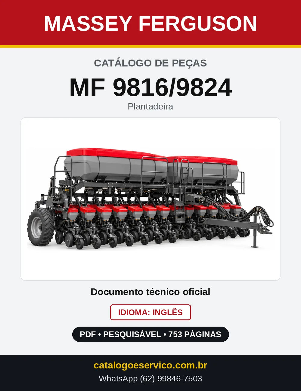 Capa do Catálogo de Peças Massey Ferguson MF 9816/9824 — Plantadeira