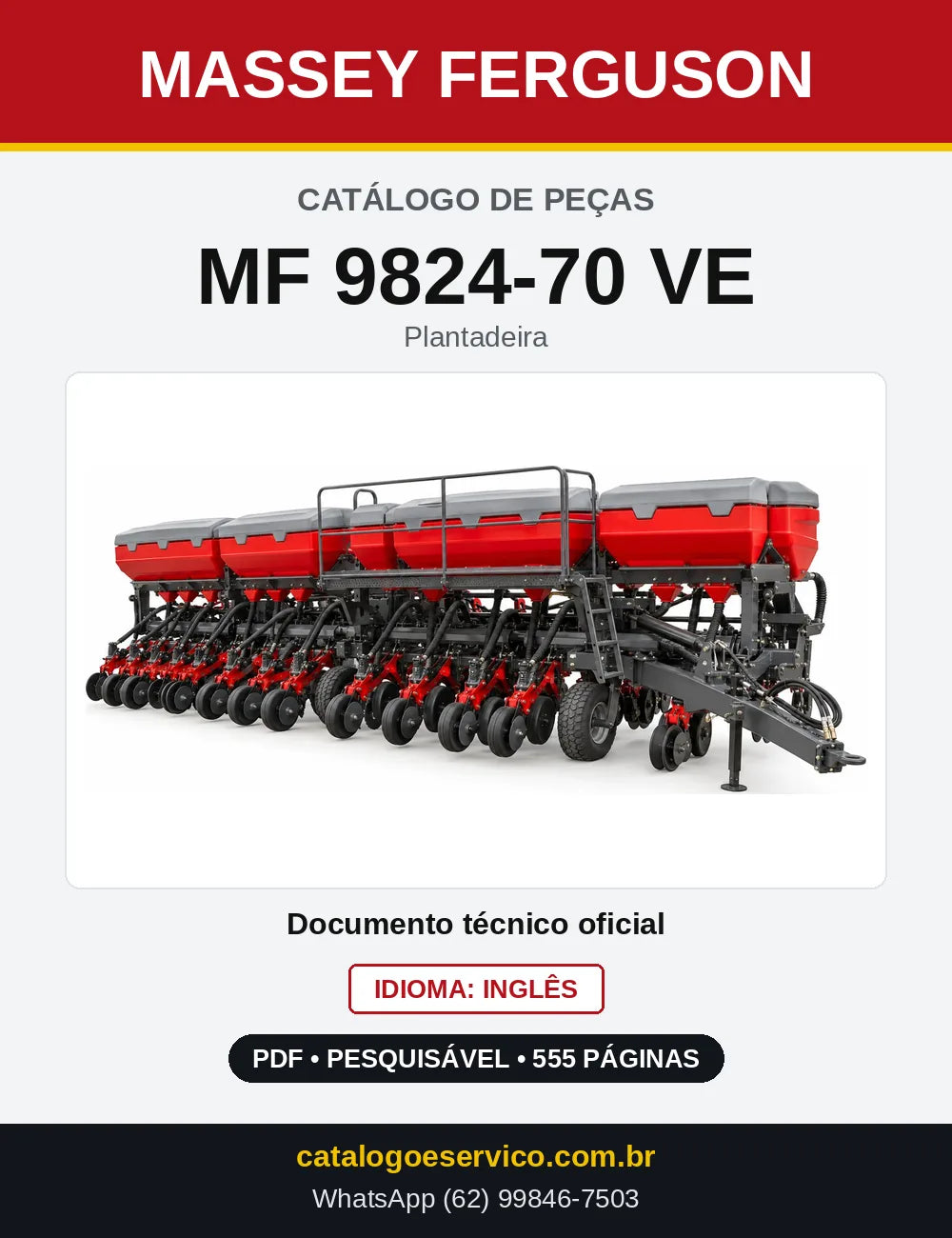 Capa do Catálogo de Peças Massey Ferguson MF 9824-70 VE — Plantadeira