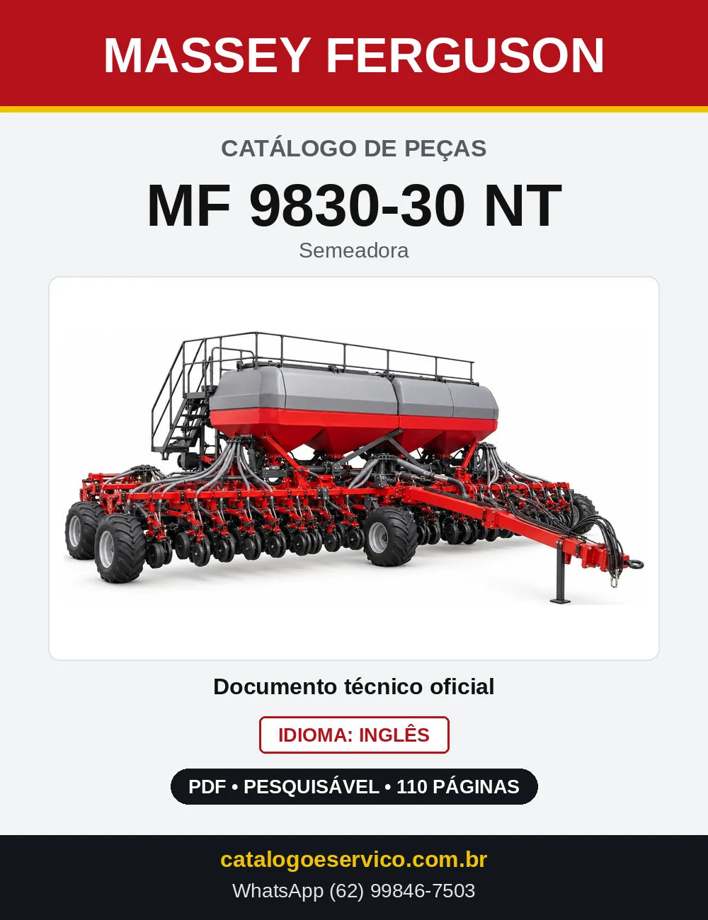 Capa do Catálogo de Peças Massey Ferguson MF 9830-30 NT — Semeadora