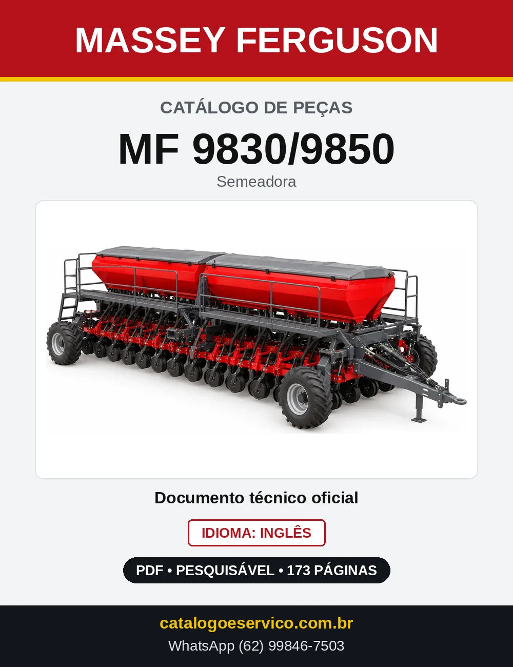 Capa do Catálogo de Peças Massey Ferguson MF 9830/9850 — Semeadora