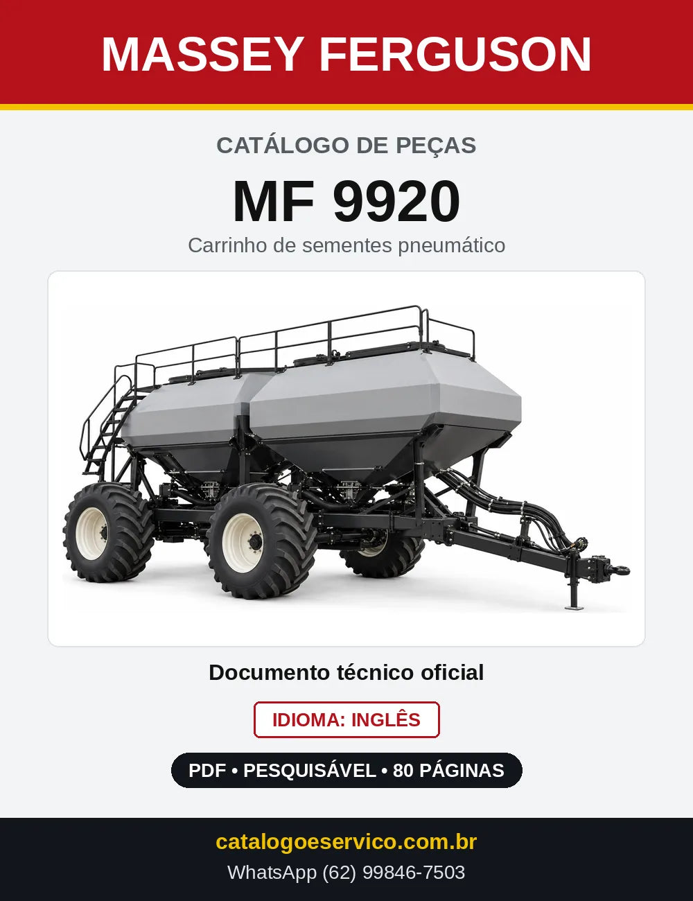 Capa do Catálogo de Peças Massey Ferguson MF 9920 — Carrinho de sementes pneumático
