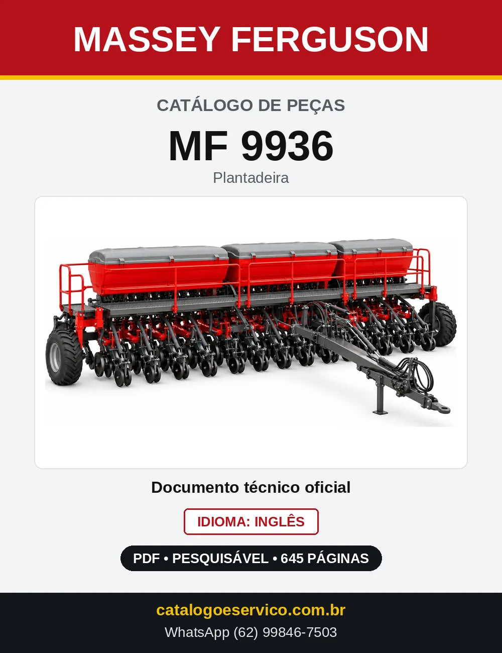 Capa do Catálogo de Peças Massey Ferguson MF 9936 — Plantadeira
